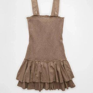 American Eagle AE Sunchaser Knit Smocked Drop Waist Mini Dress Size Large Brown